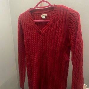 red knit sweater